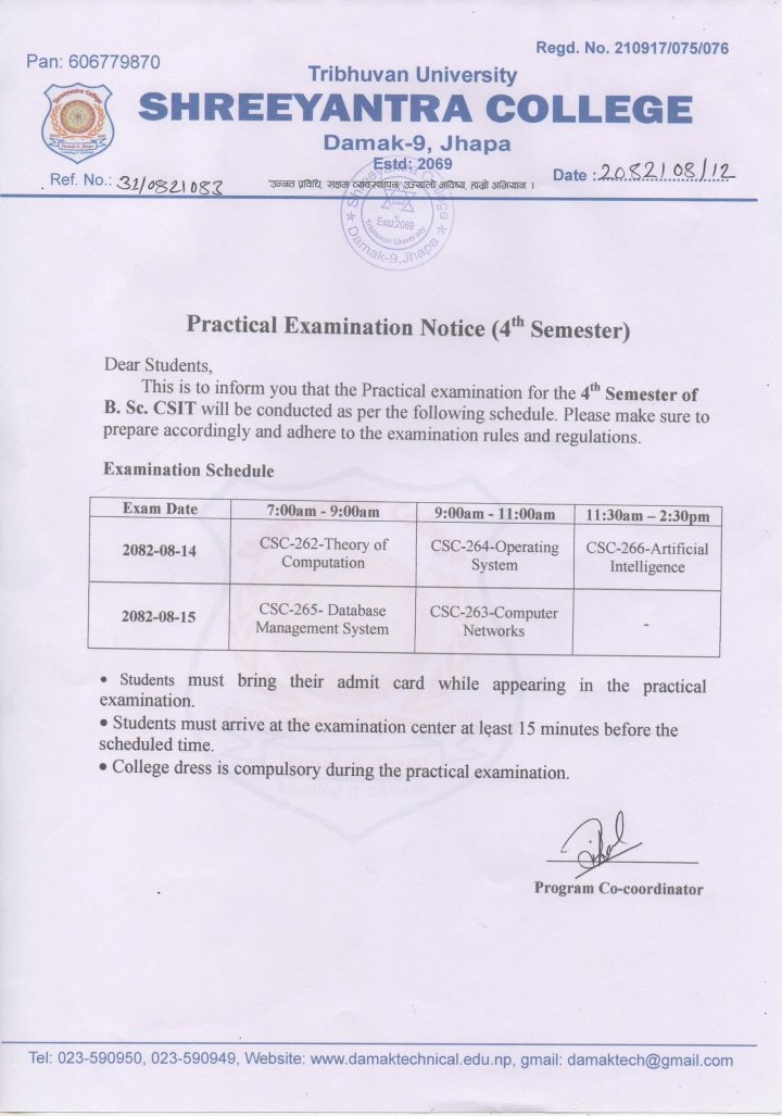 Practical Examination Notice 